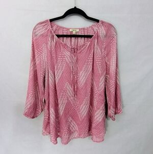 Como Blu Pink and White Patterned Blouse Women's Large